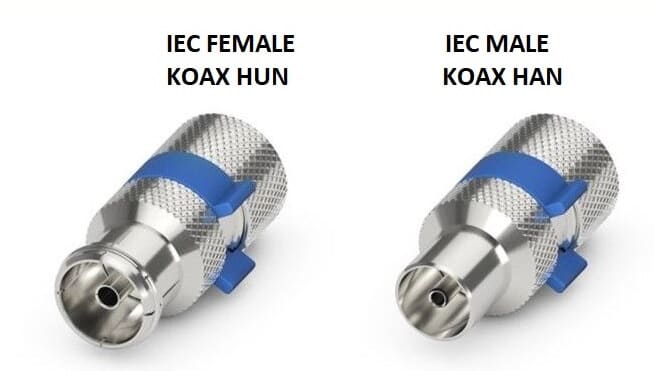 Antennestik koax han og antennestik koax hun - quick serie med bl&aring; ring